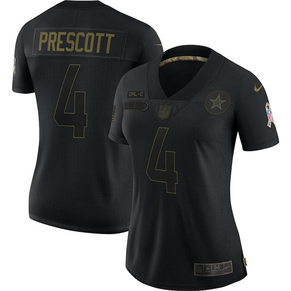 Women's Dallas Cowboys #4 Dak Prescott Black Salute To Service Limited Stitched NFL Jersey（Run Small）